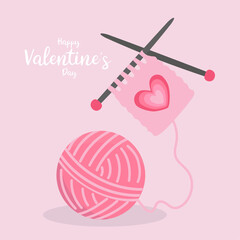 Flat Design Happy Valentine's Day  Illustration  Ball Wool and Knitting Needles,love