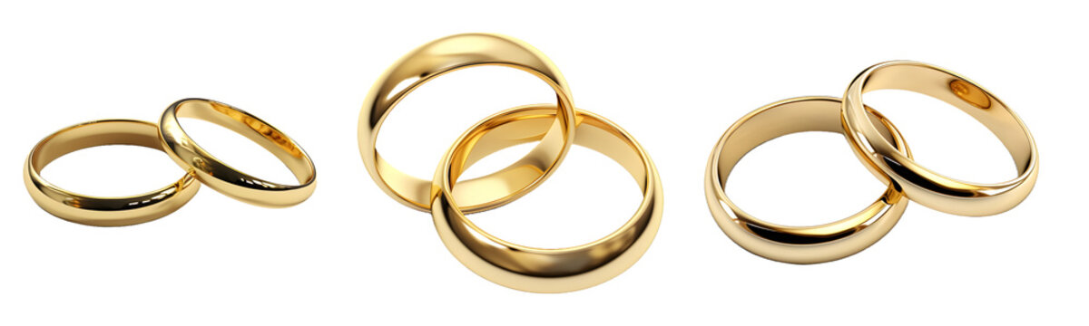 gold ring, couple ring, wedding ring isolated on a transparent PNG background, white background, Generative Ai