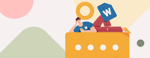 Flat vector illustration of business people operating work scene
