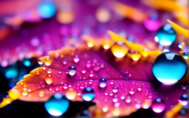 Drops of dew on a flower colorful photo macro - obrazy, fototapety, plakaty