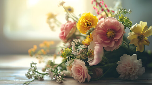 beautiful bouquet of flowers on beautiful soft background