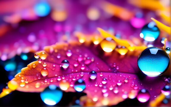 Drops of dew on a flower colorful photo macro