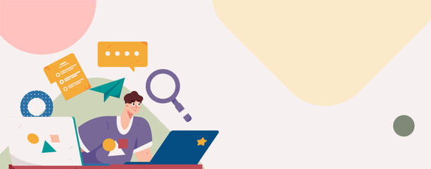 Flat vector illustration of business people operating work scene
