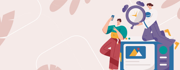 Flat vector illustration of business people operating work scene
