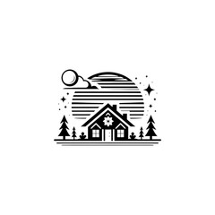 illustration of home simple design in black and white style on transparent background