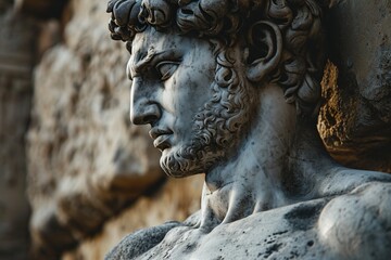 Obraz premium A stone stoic sculpture, statue of a person in a beautiful environment.