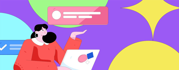 Flat vector illustration of business people operating work scene
