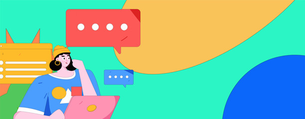 Flat vector illustration of business people operating work scene
