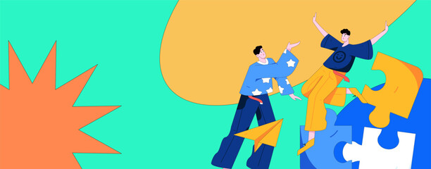 Flat vector illustration of business people operating work scene
