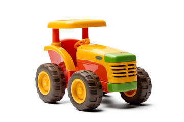 Colorful Plastic Toy Tractor | Isolated on Transparent & White Background | PNG File with Transparency