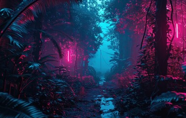 dark forest abstract wallpaper with neon lights