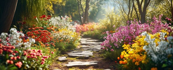 decorative garden on a large path of flowers