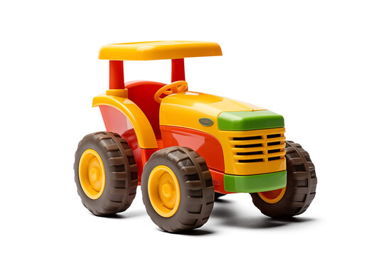 Colorful Plastic Toy Tractor | Isolated on Transparent & White Background | PNG File with Transparency
