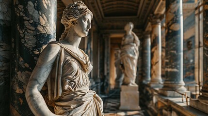 Obraz premium A stone stoic sculpture, statue of a person in a beautiful environment.