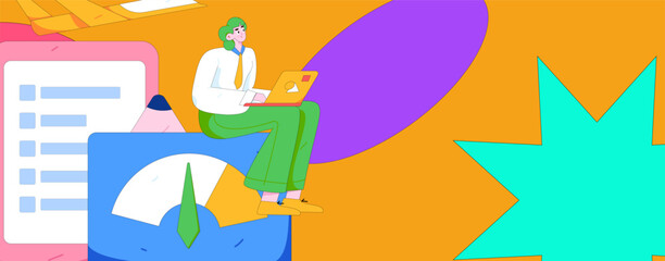 Flat vector illustration of business people operating work scene
