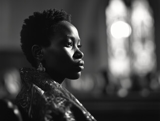 gospel singer in church, choir background, richly textured robe
