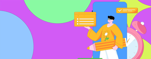 Flat vector illustration of business people operating work scene
