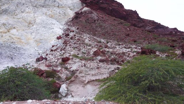 Salines mountains. halite deposins. Thin vegetation. Volcanic origin Hormuz Island.