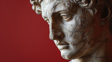 A stone ancient greek, roman stoic sculpture, statue of a person.