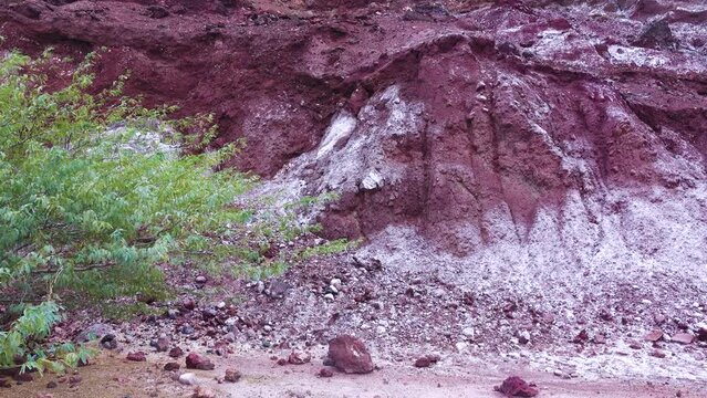 Salines mountains. halite deposins. Thin vegetation. Volcanic origin Hormuz Island.
