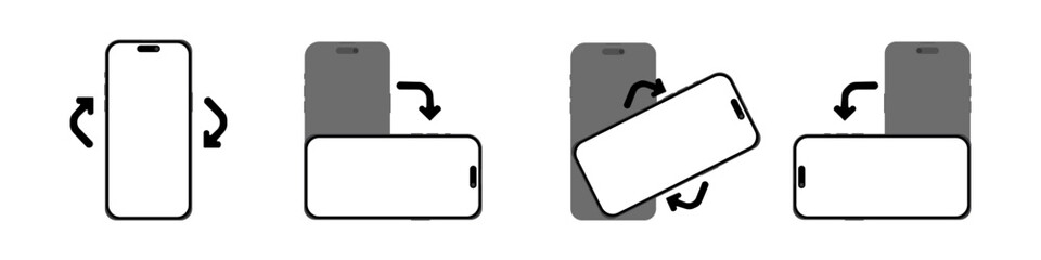 Phone rotation icons. Rotation symbols. Mobile phone rotating smartphone symbols on a white background.