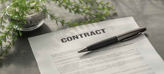 A contract on the table. Pen on the desk