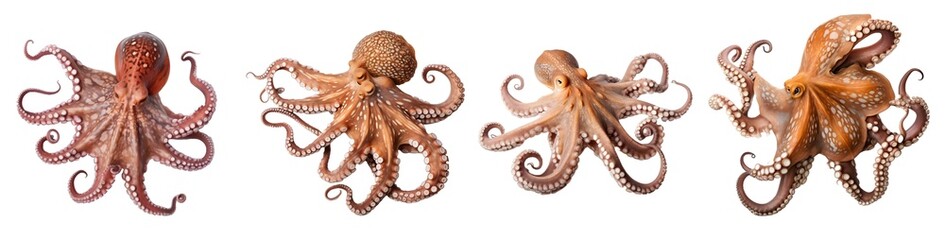 octopus isolated on a transparent PNG background, white background, Generative Ai - obrazy, fototapety, plakaty