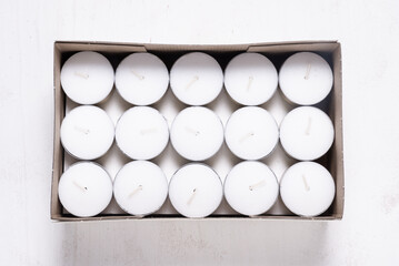 Lot of White Tealight Candles in Bulk, in carton packing box