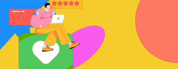 Flat vector illustration of business people operating work scene
