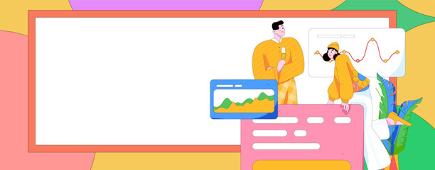 Flat vector illustration of business people operating work scene
