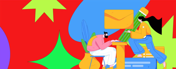 Flat vector illustration of business people operating work scene
