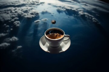 coffee floating above Earth. Generative AI