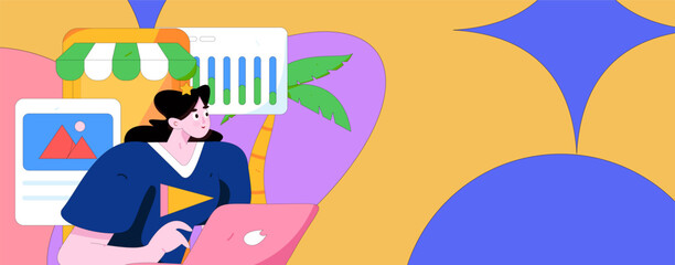 Flat vector illustration of business people operating work scene
