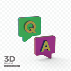 Question and answer side view 3d rendering icon illustration on transparent background
