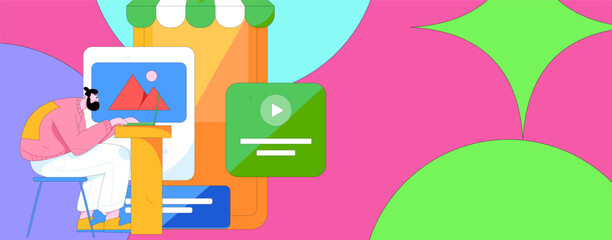 Flat vector illustration of business people operating work scene
