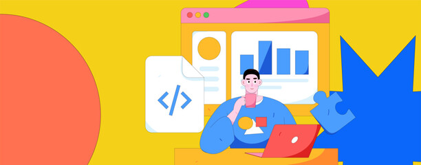 Flat vector illustration of business people operating work scene
