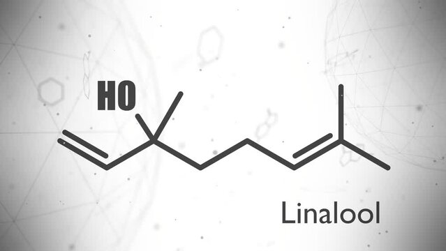 Structural chemical formula of linalool. Linalool is an aromatic terpene, the major component of essential oils, used in floral fragrances.