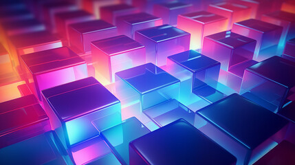 Captivating 3D Glass Squares Abstract Wallpaper: Modern Digital Art with Vibrant Colors and Shiny Geometric Patterns