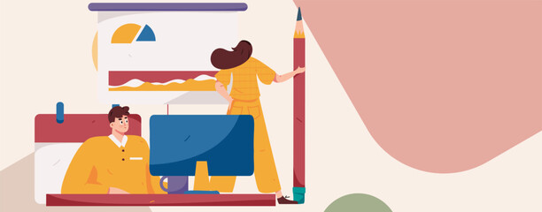 Flat vector illustration of business people operating work scene
