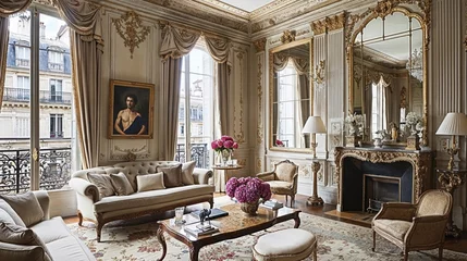 Foto op Plexiglas Luxurious Parisian apartment with gilded molding, antiques and marble fireplace © FrankBoston