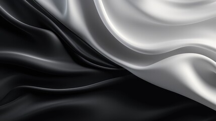 Fototapeta premium Black white silk satin fabric abstract background