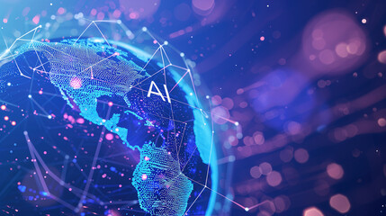 Obraz premium AI Global Network: A Blue Vision of Future Technology