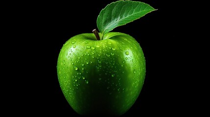 Ripe Green Apple with Leaf on White Background. Fresh, Healthy, Healthy Life, Fruit
