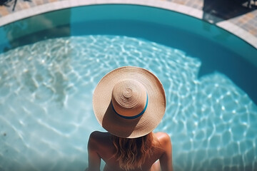 Sun Hat Serenity: An Anonymous Woman Soaking Up Poolside Bliss