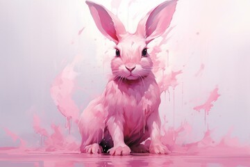 Artistic depiction of a pink rabbit. Generative AI