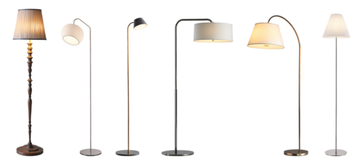 Set of various decorative modern floor lamps isolated on transparent background. Generative AI
