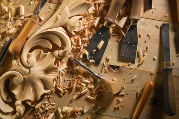 Set of tools for woodworking on wooden background. Captures the essence of carpentry and tools...