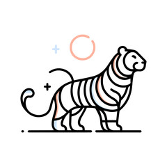 Minimal 12 Chinese Year Zodiac  line cartoon character clipart for decoration of tiger