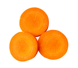 Top view of beautiful orange carrot slices in stack isolated on white background with clipping path in png file format