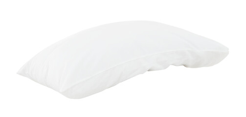 White pillow with case after guest's use in hotel or resort room isolated with clipping path in png...